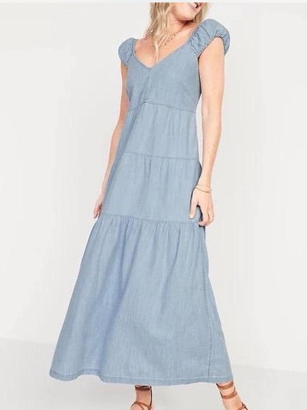 NWOT Old Navy Chambray Tiered All-Day Fit & Flare Maxi Dress Size M